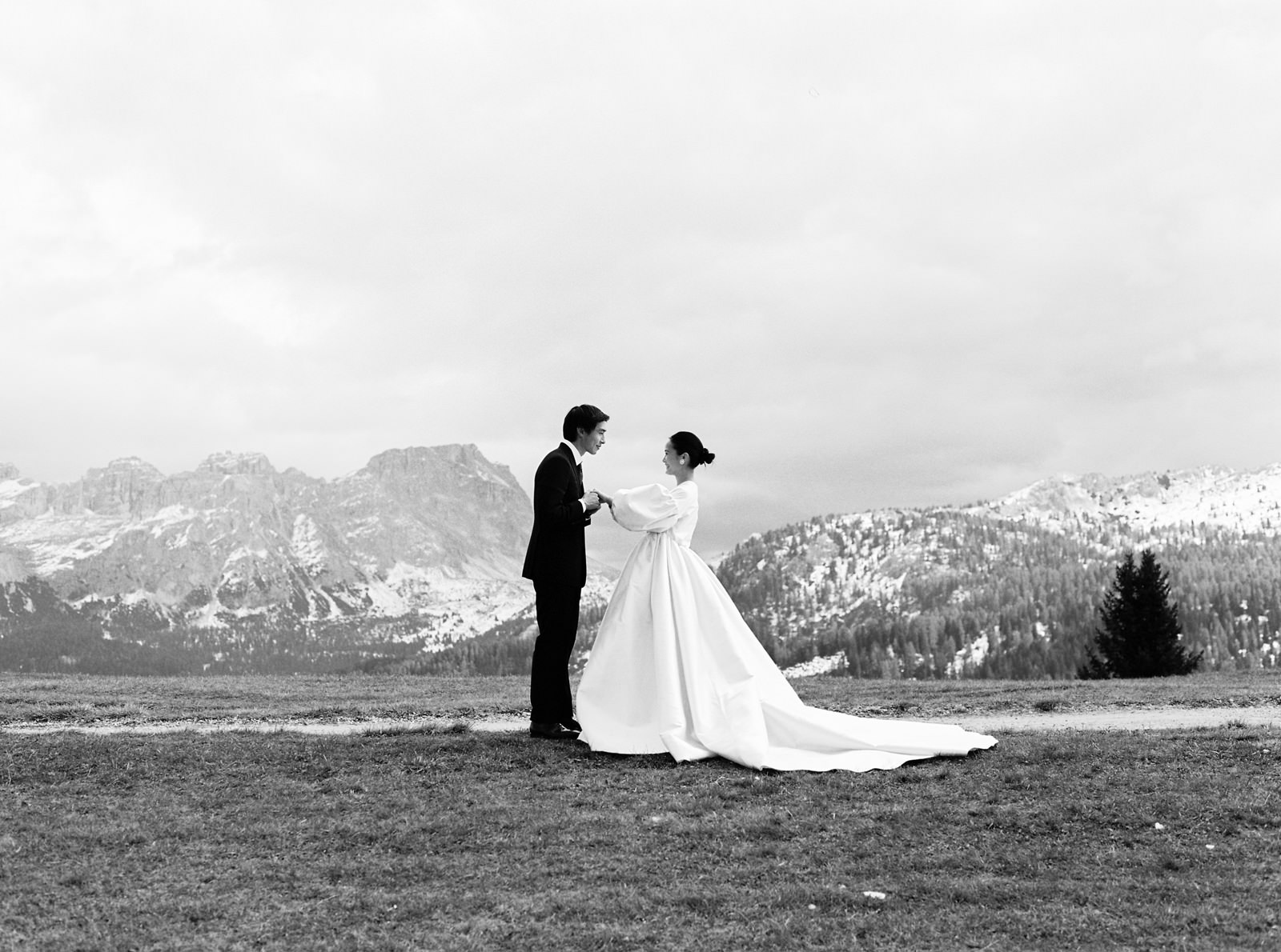 bride and groom portrait in the Italian Dolomites